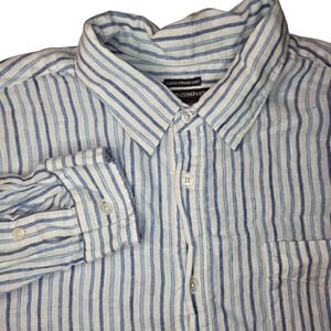 Island Company Classic Striped Linen Shirt Mens XL Blue White Long Sleeve Casual